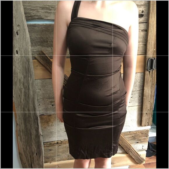 Le Chateau Size Small Brown Formal One Shoulder Dress - Picture 1 of 6